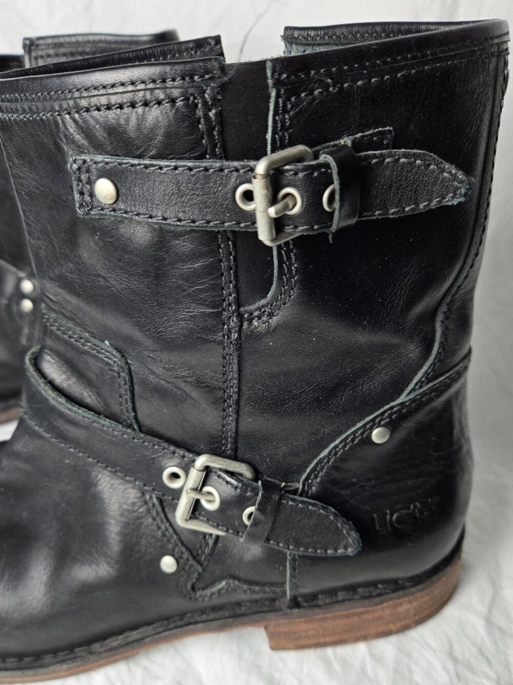 UGG Black Leather Moto Harness Buckle Ankle Boots Women’s 11 - Picture 3 of 12
